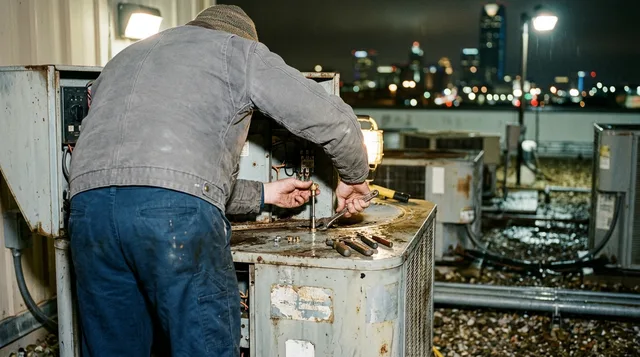 Replacing a run capacitor and contactor at an outdoor condensing unit during an after-hours call
