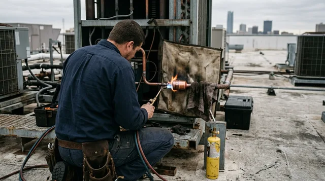 Brazing a new filter drier into the liquid line with a heat shield in place